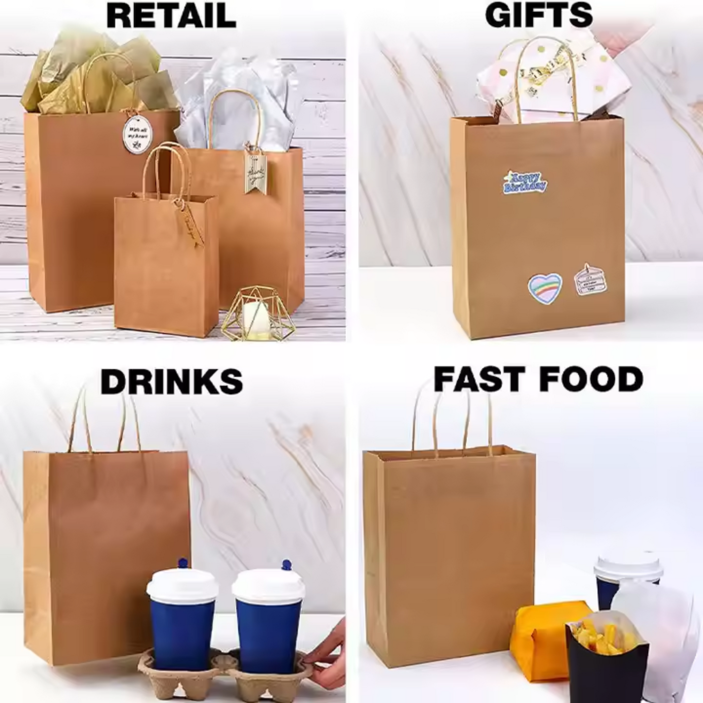 Hot Selling White And Brown Kraft Paper Twisted Handle Shopping Carrier Bag With Logo Printed
