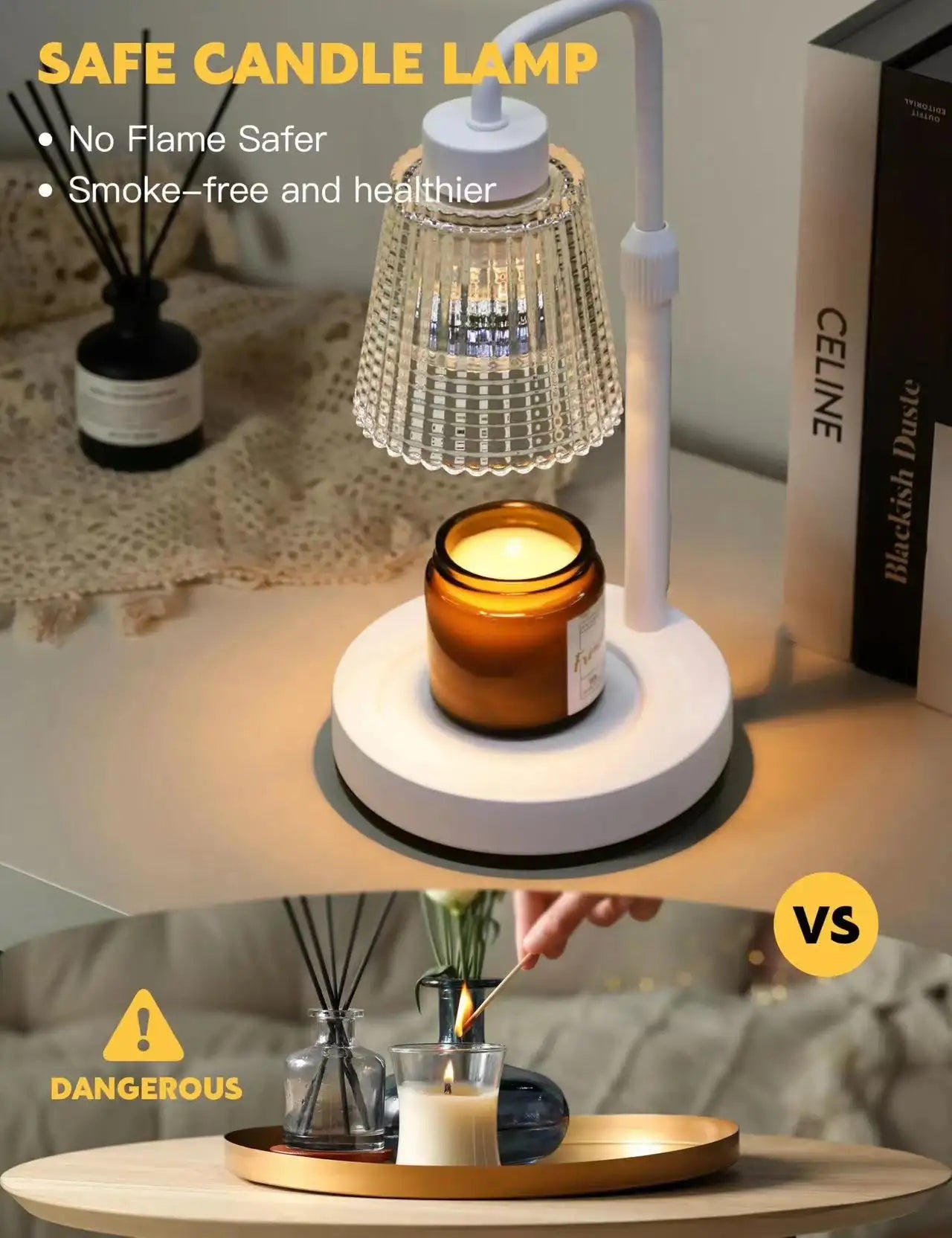 Adjustable Height Electric Candle Warm Light – Elegant Home Decor for Bedroom & Living Room