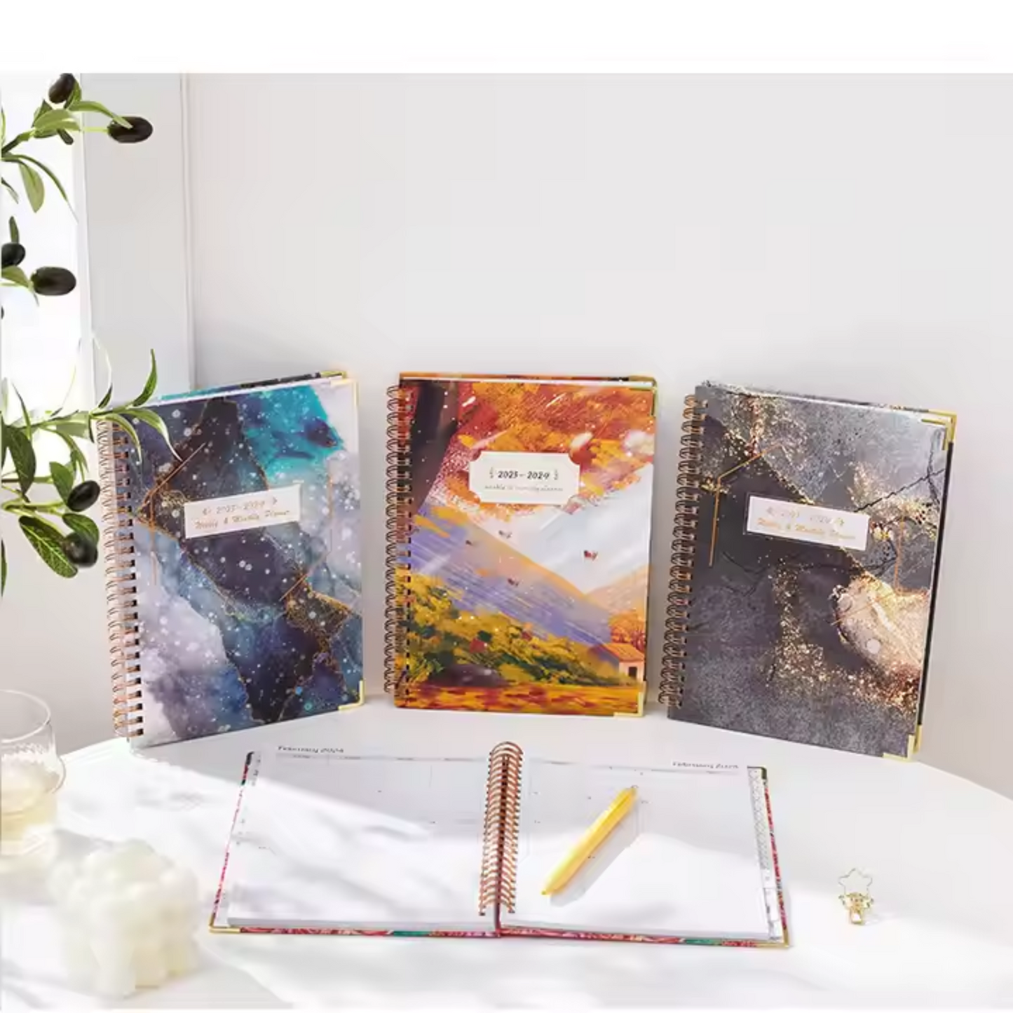 A5 Gold Spiral Customizable Logo Journal Agenda Custom Printed Dairy Jornals Paper Notebook Planner