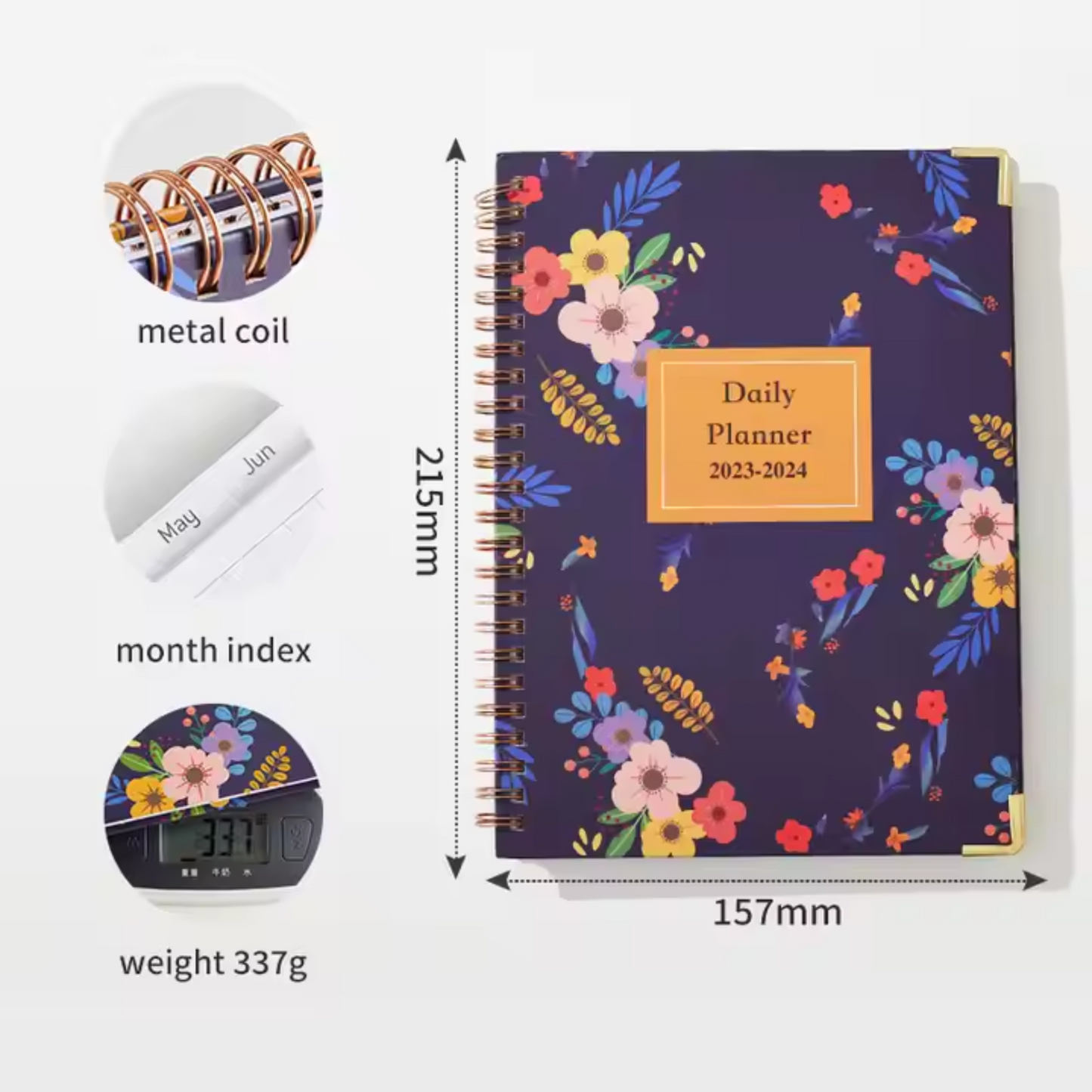 A5 Gold Spiral Customizable Logo Journal Agenda Custom Printed Dairy Jornals Paper Notebook Planner
