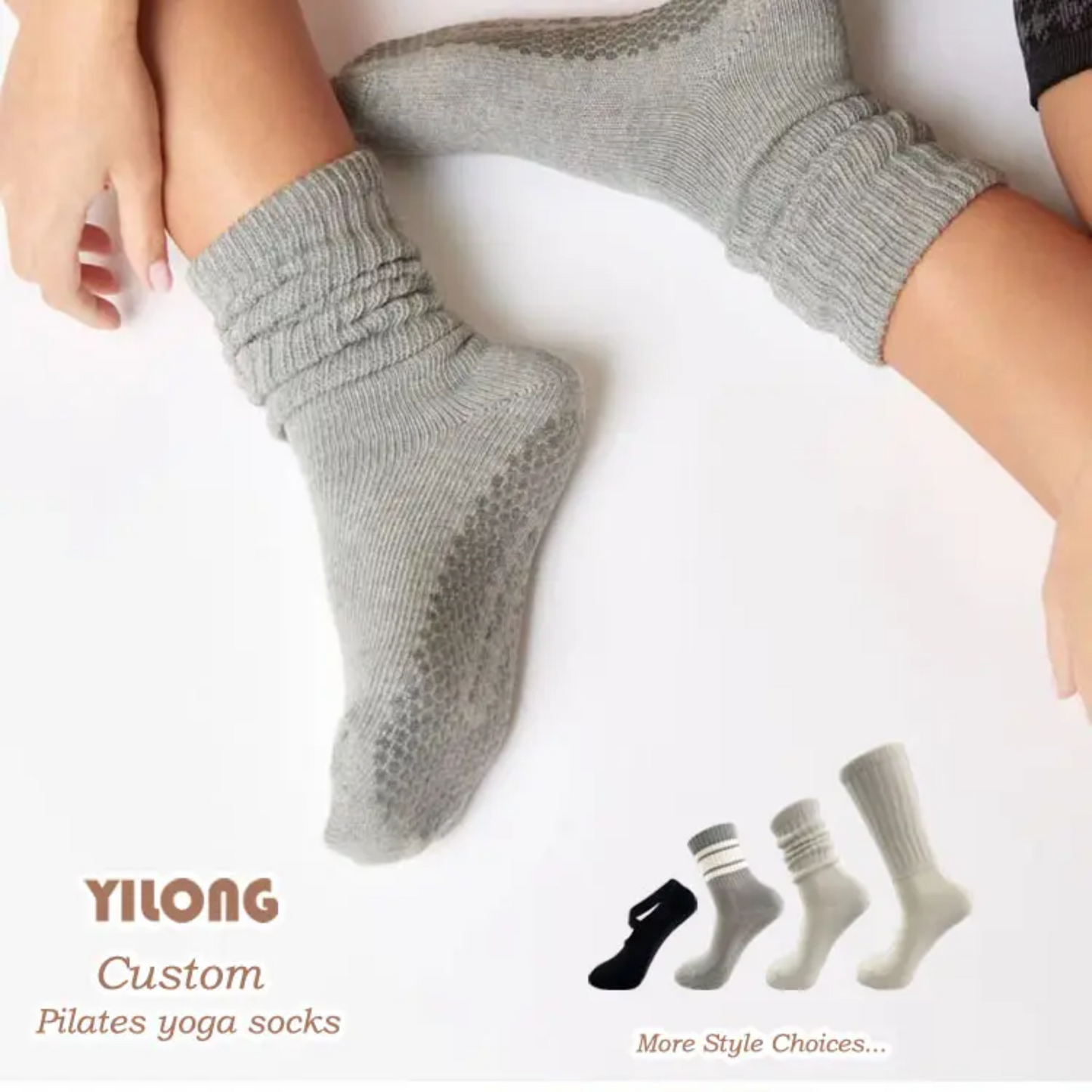 Yilong high quality logo designer compression cotton sport fuzzy yoga custom slouch crew yoga pilates socks